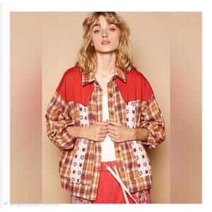 POL “ North Star “ Star & Plaid Print Jacket Red